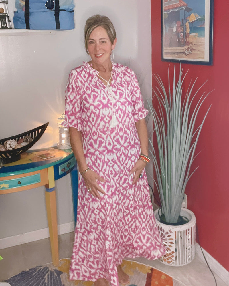 Purple/Magenta & White VNeckline Maxi Dress