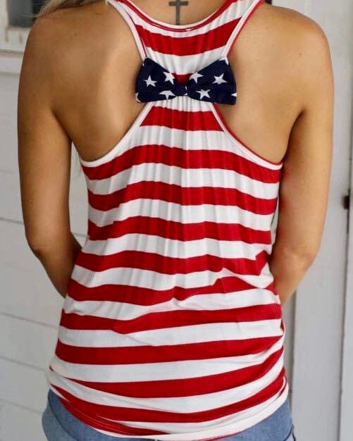 S-2X RWB USA Patriotic Tank Top Red Stripes USA Star Pocket