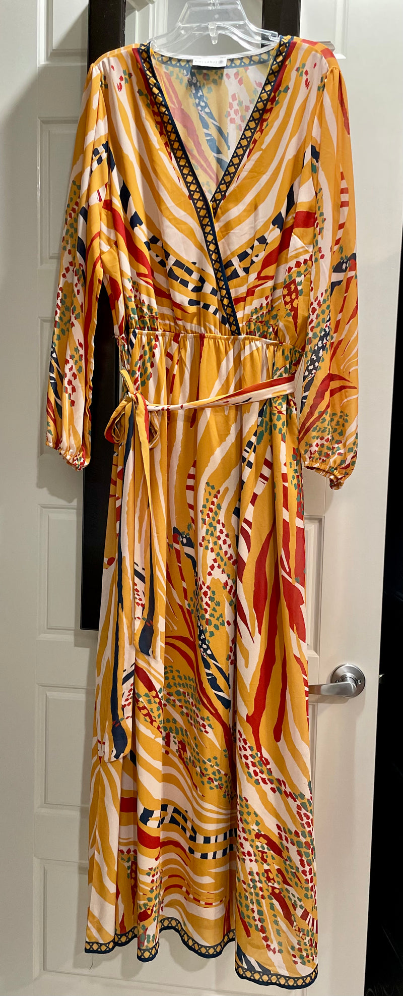 Plus Yellow Gold Abstract Long Sleeve Maxi Dress