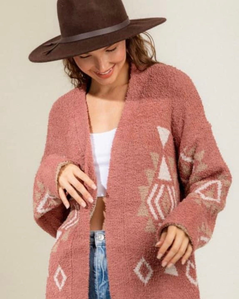 Terra Cotta/Brick or Cream Aztec Sweater Cardigan