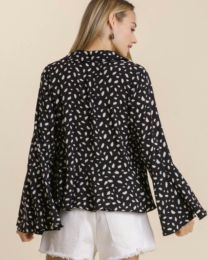 Plus Size Black & White Cheetah Leopard Animal Print Semi Sheer Blouse