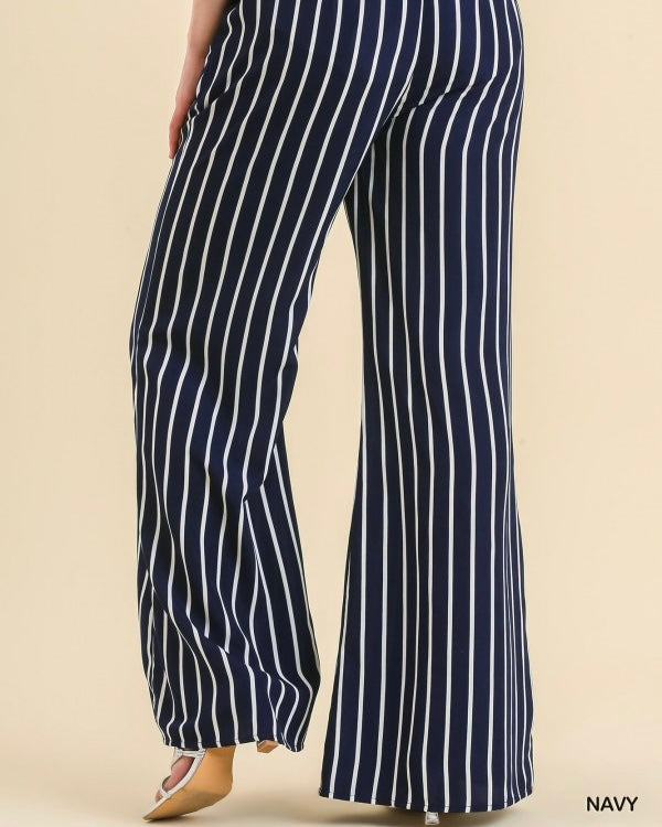 Navy Blue w/White Stripe Wide Leg Pants