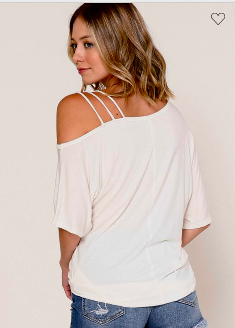 Solid White One Shoulder Strappy Tshirt Top