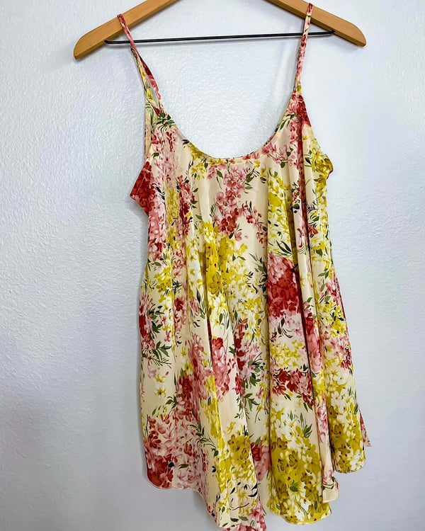 Cream with Yellow and Red Small Flower Print Tank Top