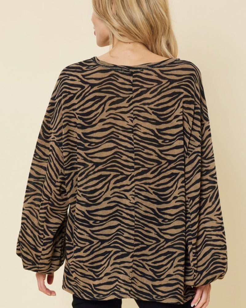 Plus Brown & Black Zebra Animal Print Shirt