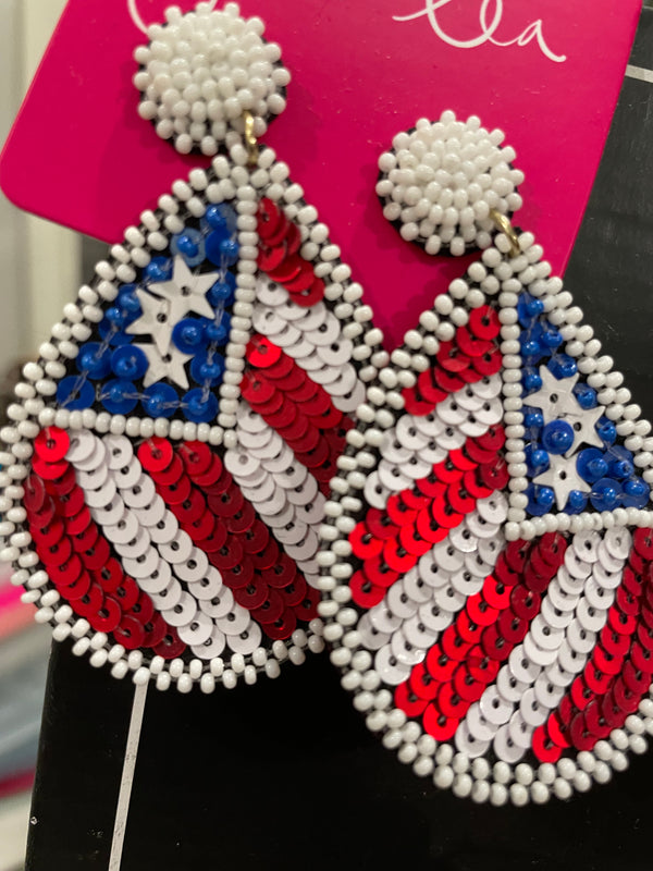 Patriotic RWB Beaded Red White Blue Earrings