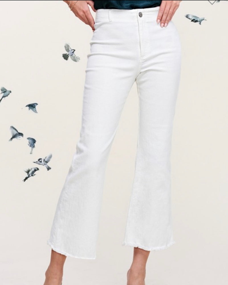 Classic White High Rise Stretch Colored Wide Leg Ankle Frey Jean Pants