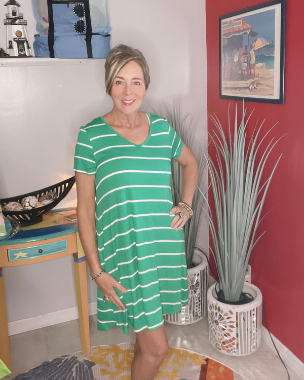 Green or Blue Chambray Striped Tshirt Dress