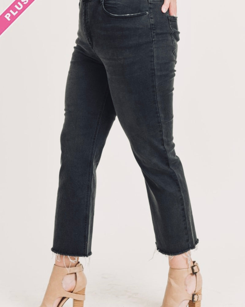 Plus Size Risen 5278 Black High Rise Crossover Denim Cut Hem Jeans 5278
