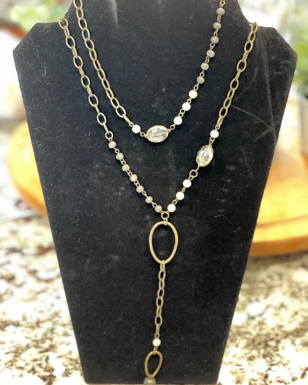 Long Vintage Style Metal Necklace with Metal Pendant