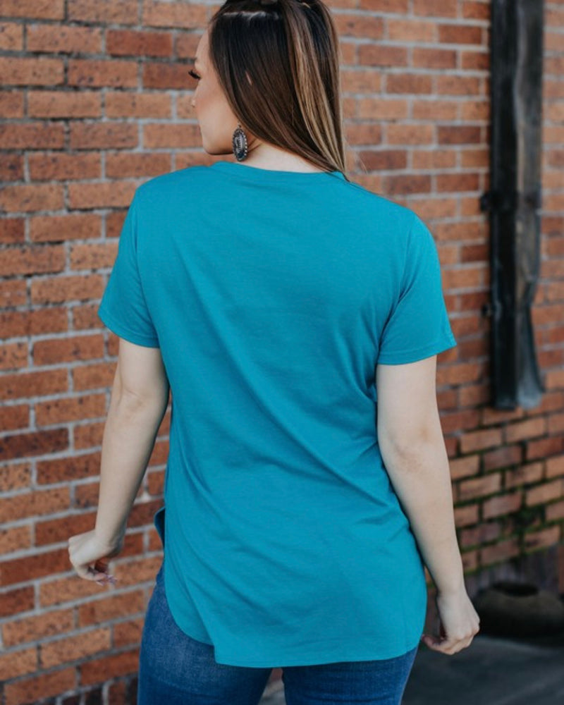 Blue Turquoise Rounded Neckline Tshirt Top