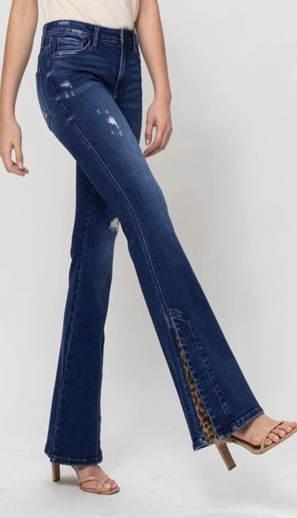 Vervet Medium Wash Leopard Flare Jeans