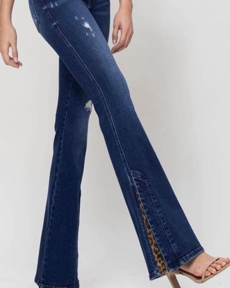 Vervet Medium Wash Leopard Flare Jeans