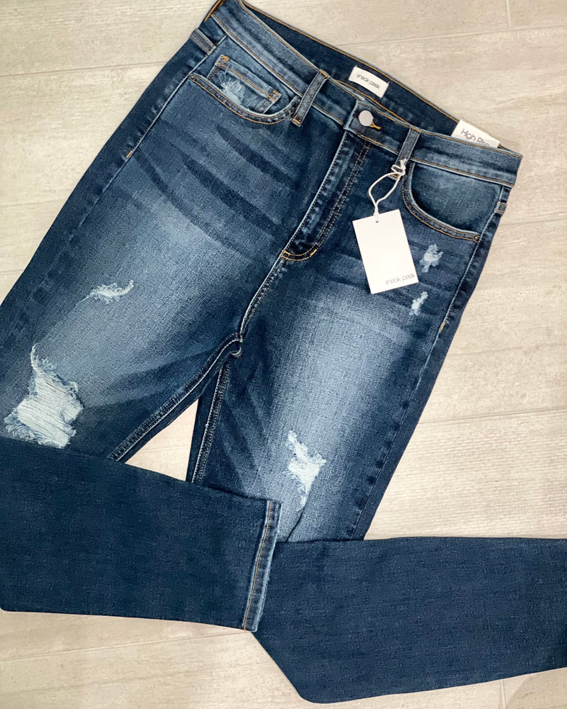 Sneak Peek Dark Wash Slight Distressed Denim Jeans
