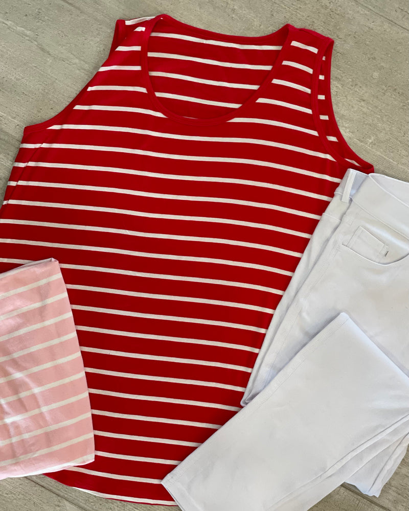Plus Red with White Stripes Tunic Tank Top