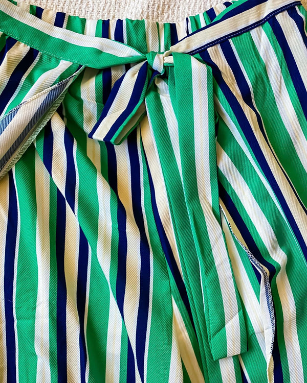 Green and Navy Striped Crop Palazzo Pants
