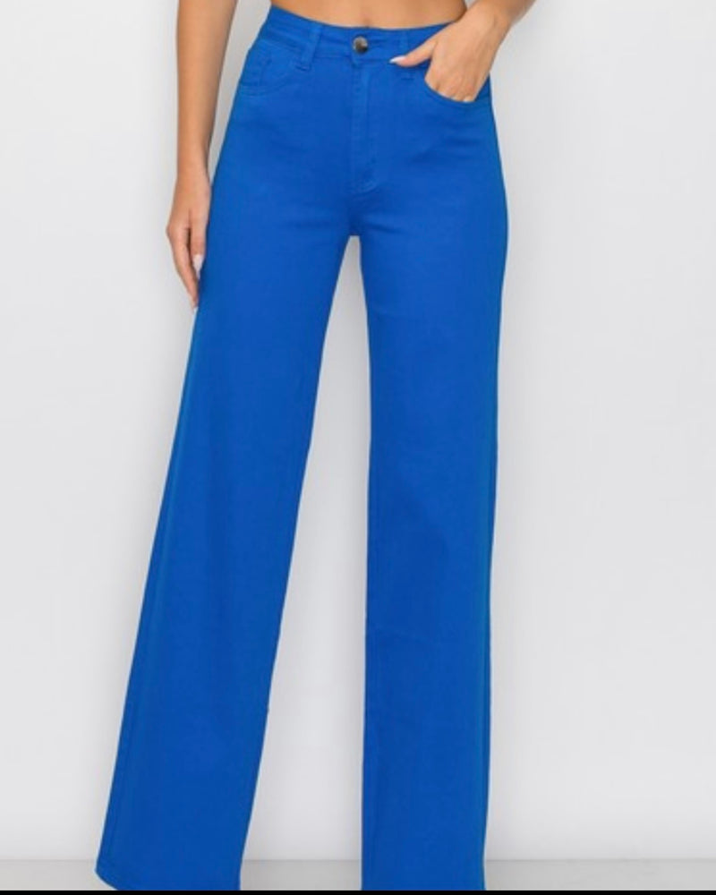 Royal Blue High Waisted Stretch Colored Wide Leg Jeans
