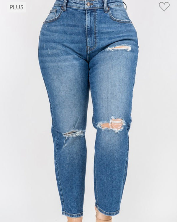 Plus Size American Bazi High Waist Relaxed Distressed Jeans
