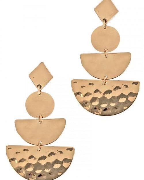 Gold Hammered 4 Tier Dangle Earrings