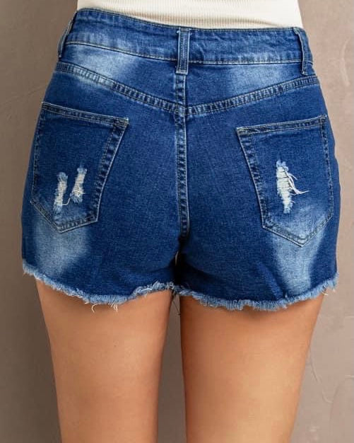 Medium/Dark Wash Lace Inset Denim Jean Shorts