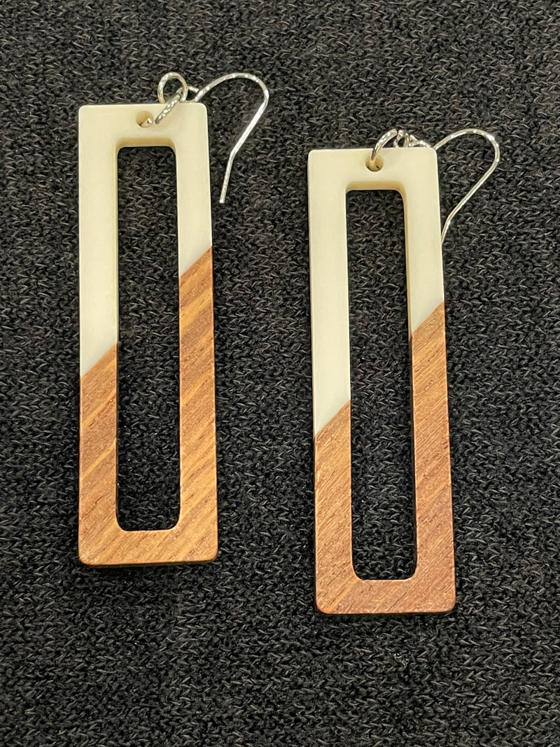 Acrylic Long Rectangle Color Block Wood Look Earring