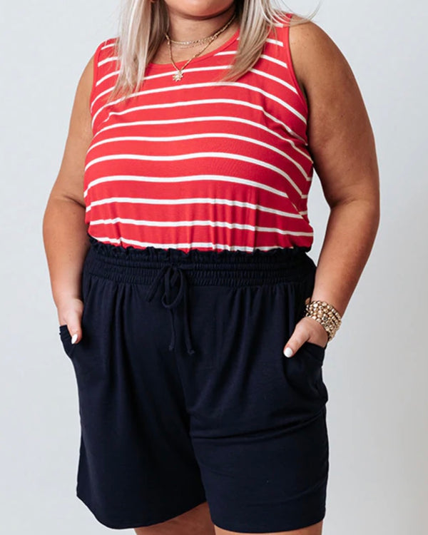 Plus Red with White Stripes Tunic Tank Top