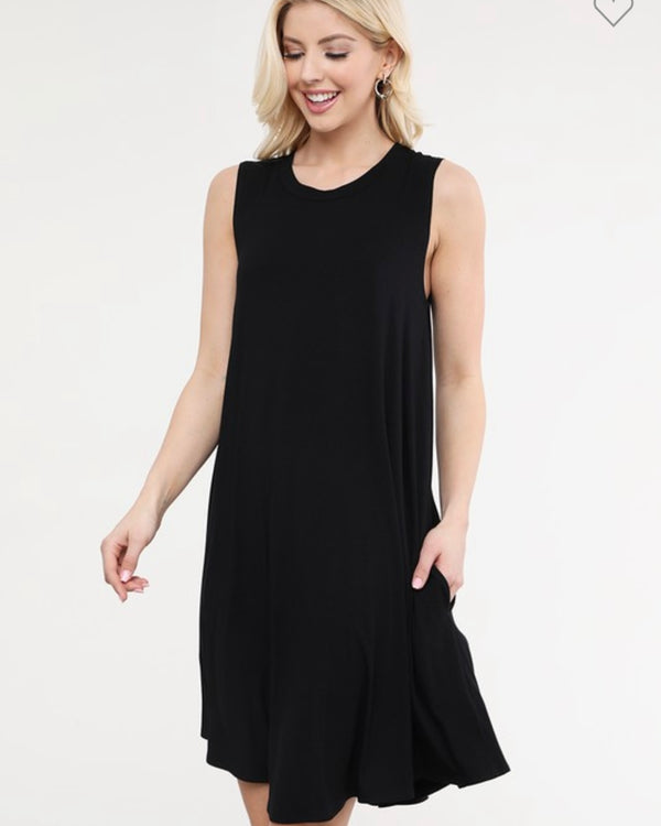 Plus Size Black or Brown Tank Sleeveless Pocket Dress