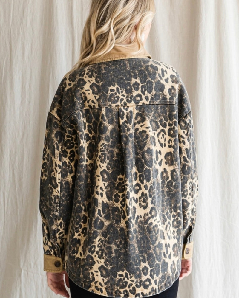 Faded Pink or Brown Leopard Denim Shacket