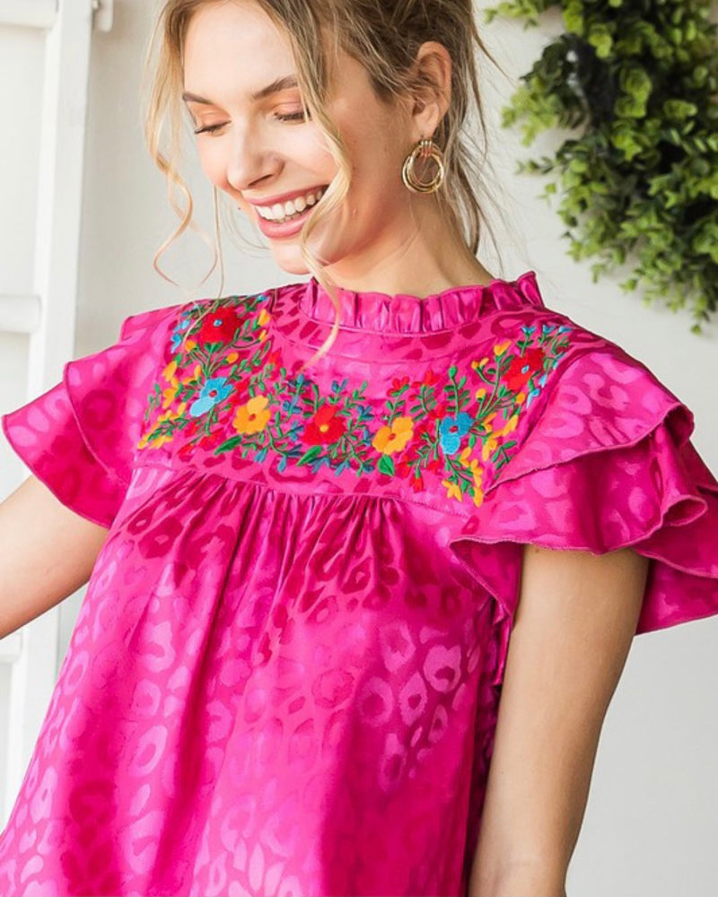 Gorgeous Bright Pink Satin Embroidery Top