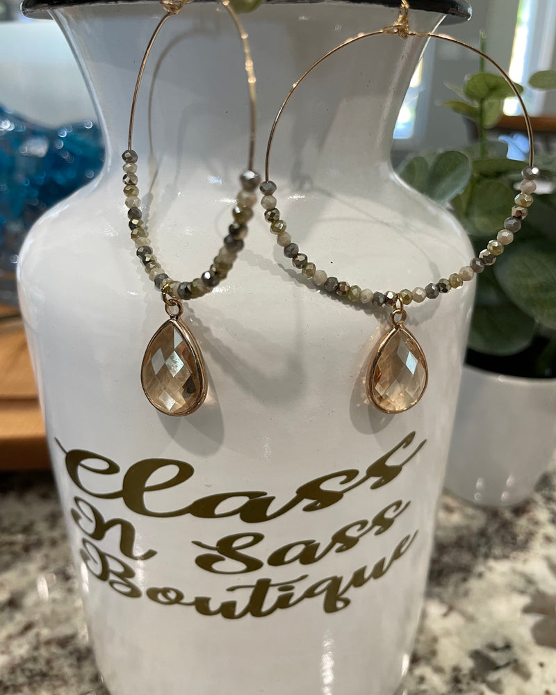 Crystal Teardrop Natural Beaded Earrings