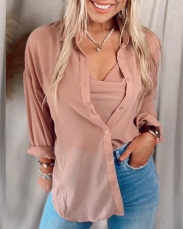 2 pc Blush Mauve Tank and Sheer Button Down Blouse