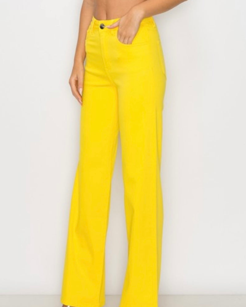 Yellow High Waisted Stretch Colored Wide Leg Jeans