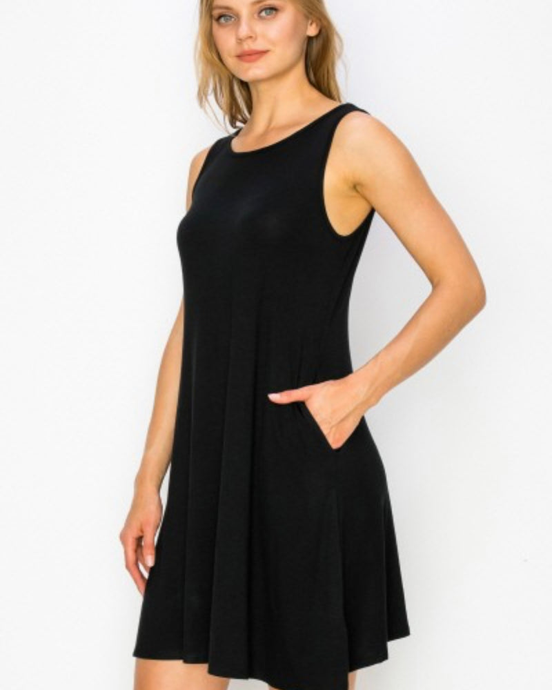 Plus Size Black or Brown Tank Sleeveless Pocket Dress