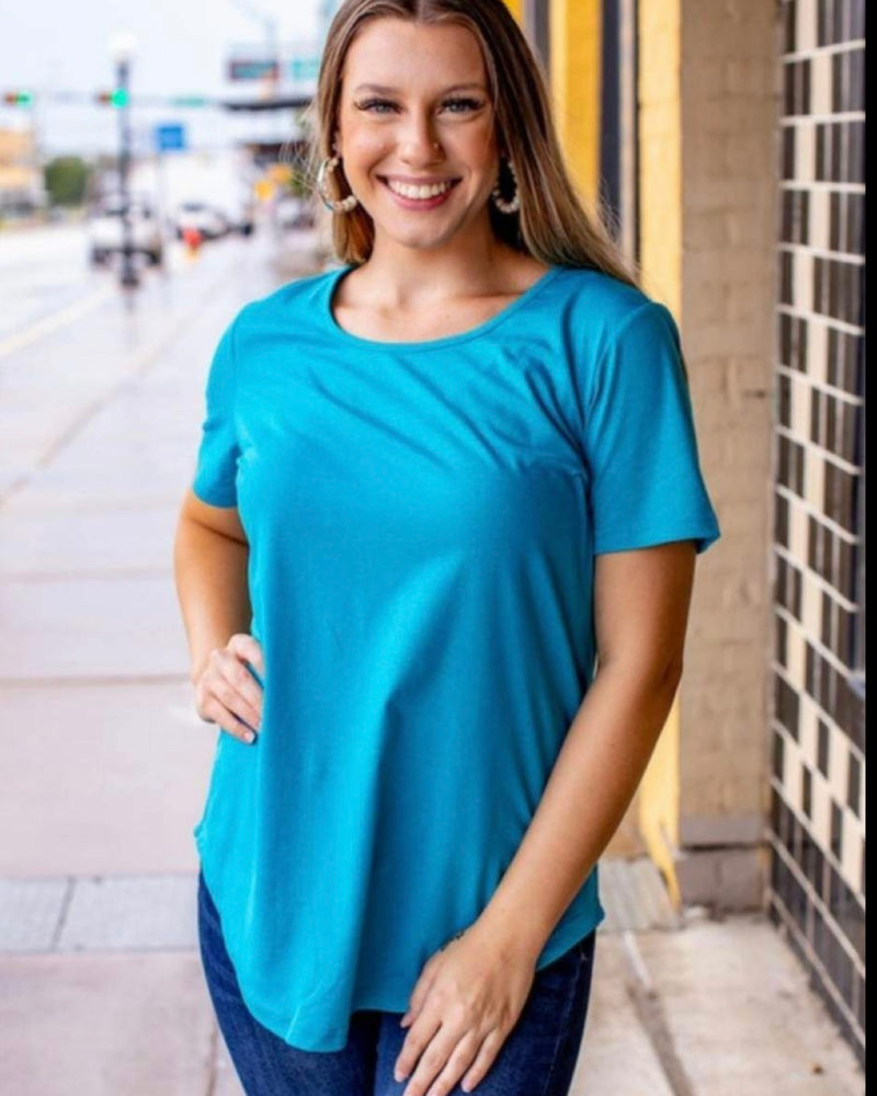 Blue Turquoise Rounded Neckline Tshirt Top